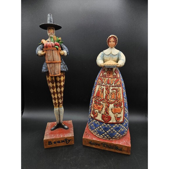 Jim Shore Bounty & Give Thanks Thanksgiving Pilgrim Figurines 2004 Vintage - Picture 1 of 6